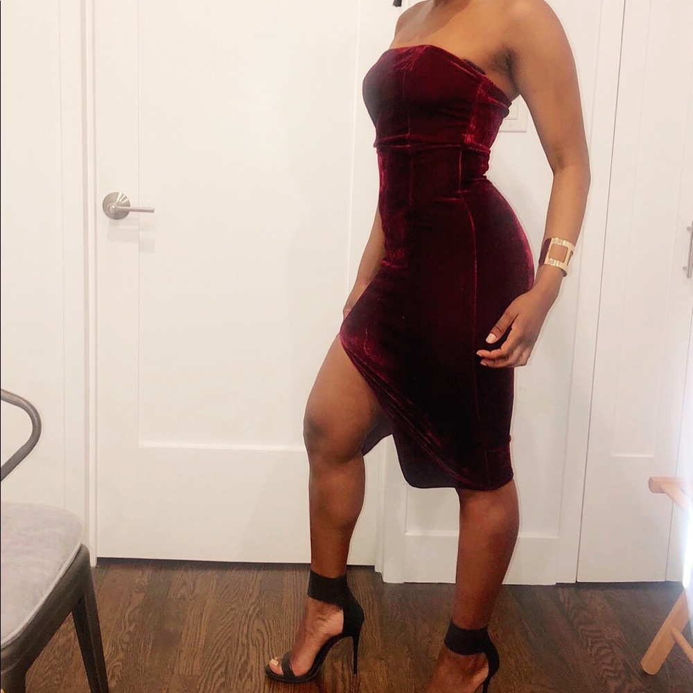 Burgundy Velvet Strapless Dress